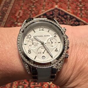 Michael Kors Silver and Black Chronograph Watch